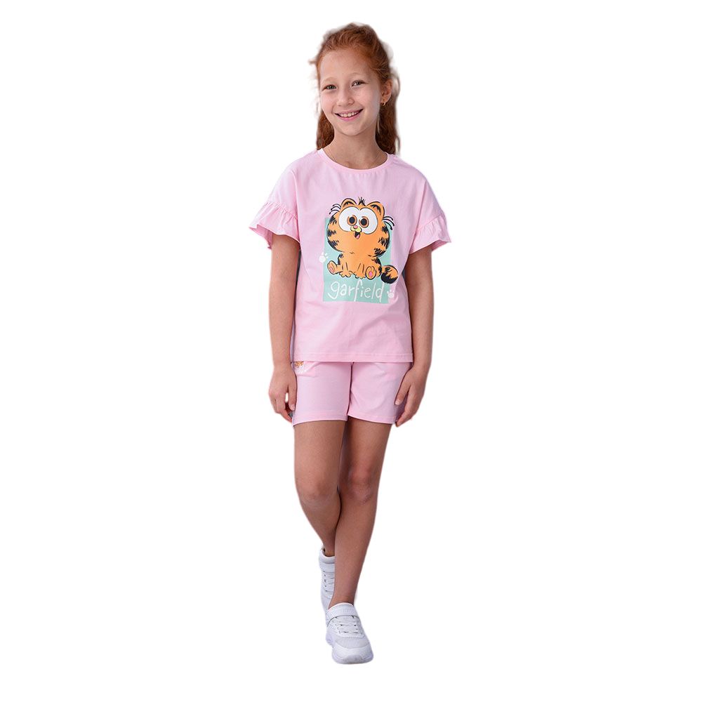 Garfield - 2pc-Set - Girl Half Sleeve T-Shirt w/ Shorts - Pink