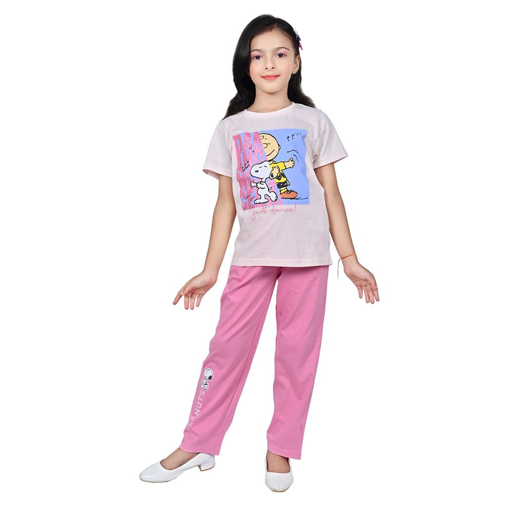 Peanuts - 2pc-Set - Half Sleeve T-Shirt w/ Pants - Light Pink