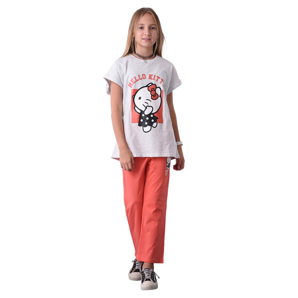 Hello Kitty - 2pc-Set - Half Sleeve Top w/ Capri - Red/Grey