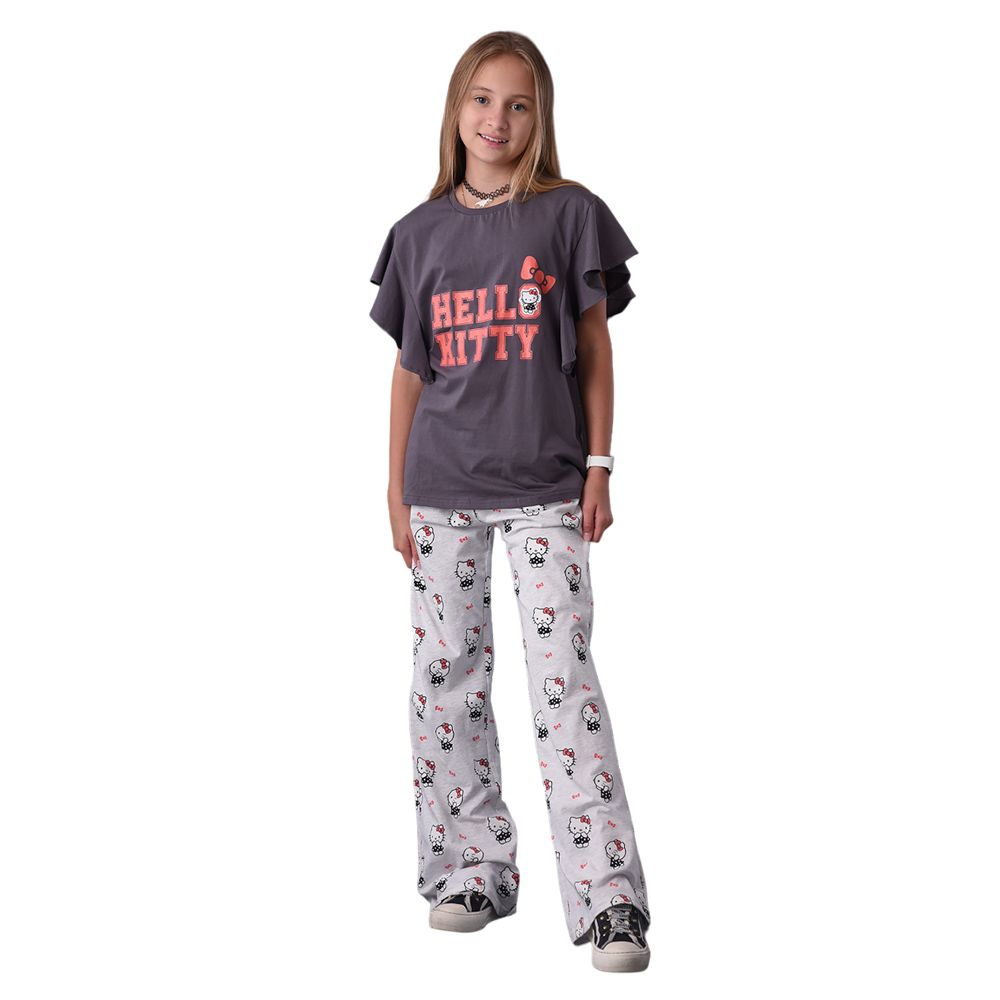 Hello Kitty - 2pc-Set - Half Sleeve T-Shirt w/ Pants - Black/Grey