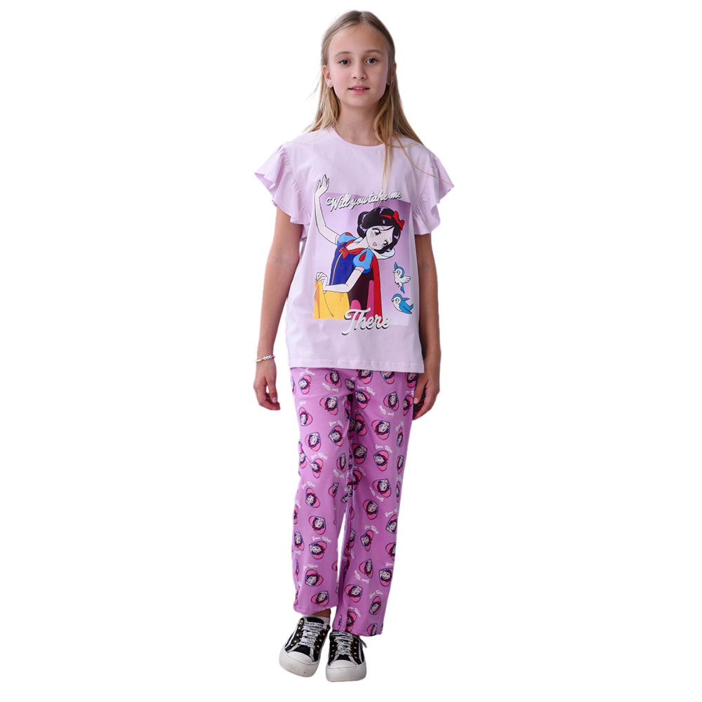 Disney - 2pc-Set - Snow White Printed Top w/ Capri - Lavender/White