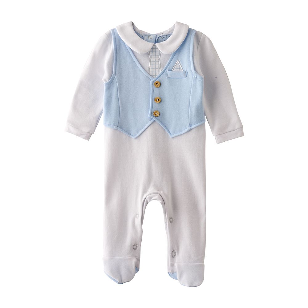 Rock A Bye Baby - Baby Boy Closefeet Sleepsuit - White/Sky Blue