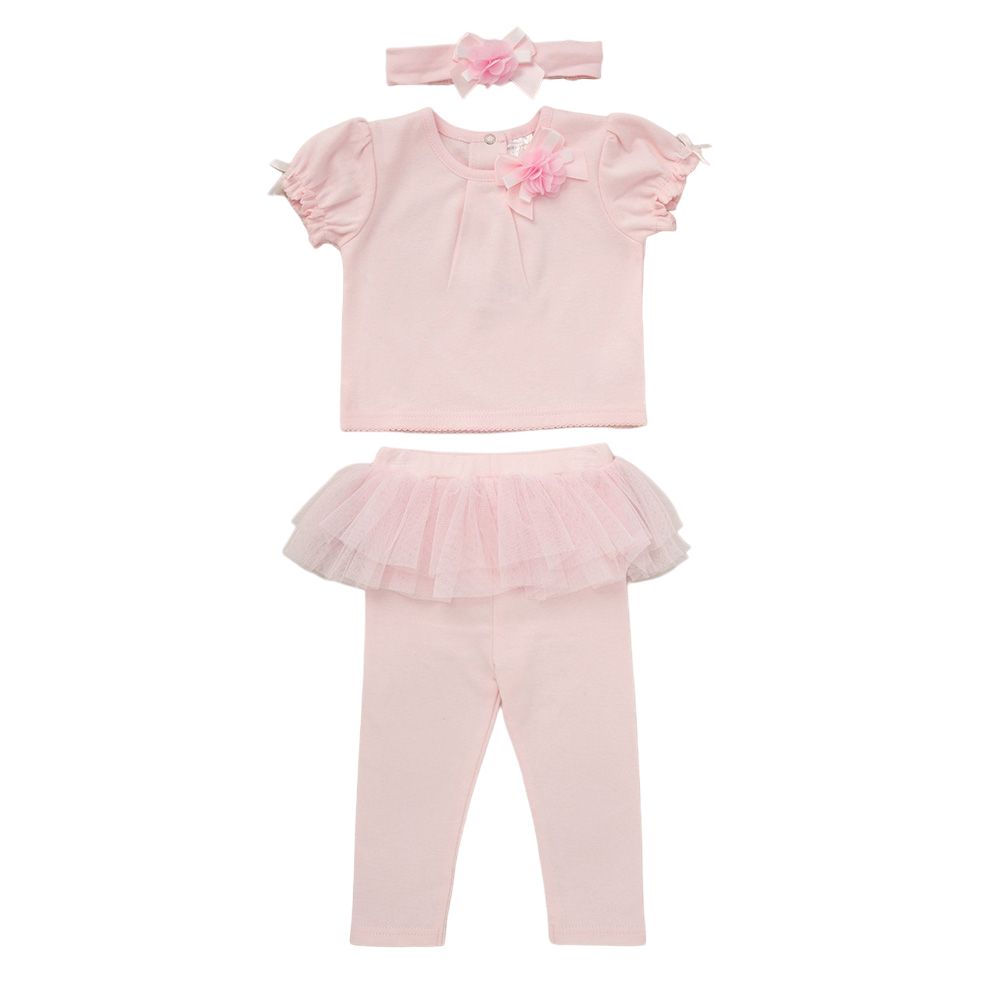 Lily & Jack - 3pc-Set - Baby Girl Top, Leggings And Headband - Baby Pink