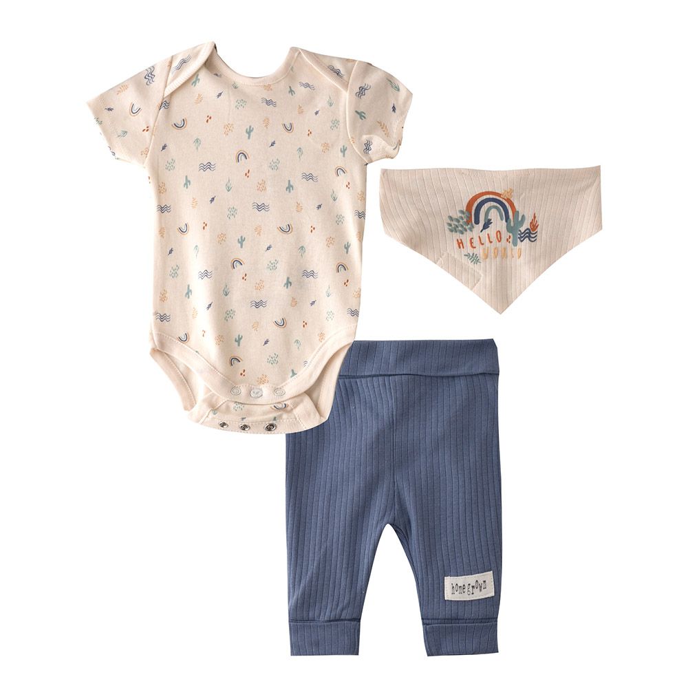 Home Grown - 3pc-Set - Bodysuit, Joggers w/ Bibs - Pink/Blue