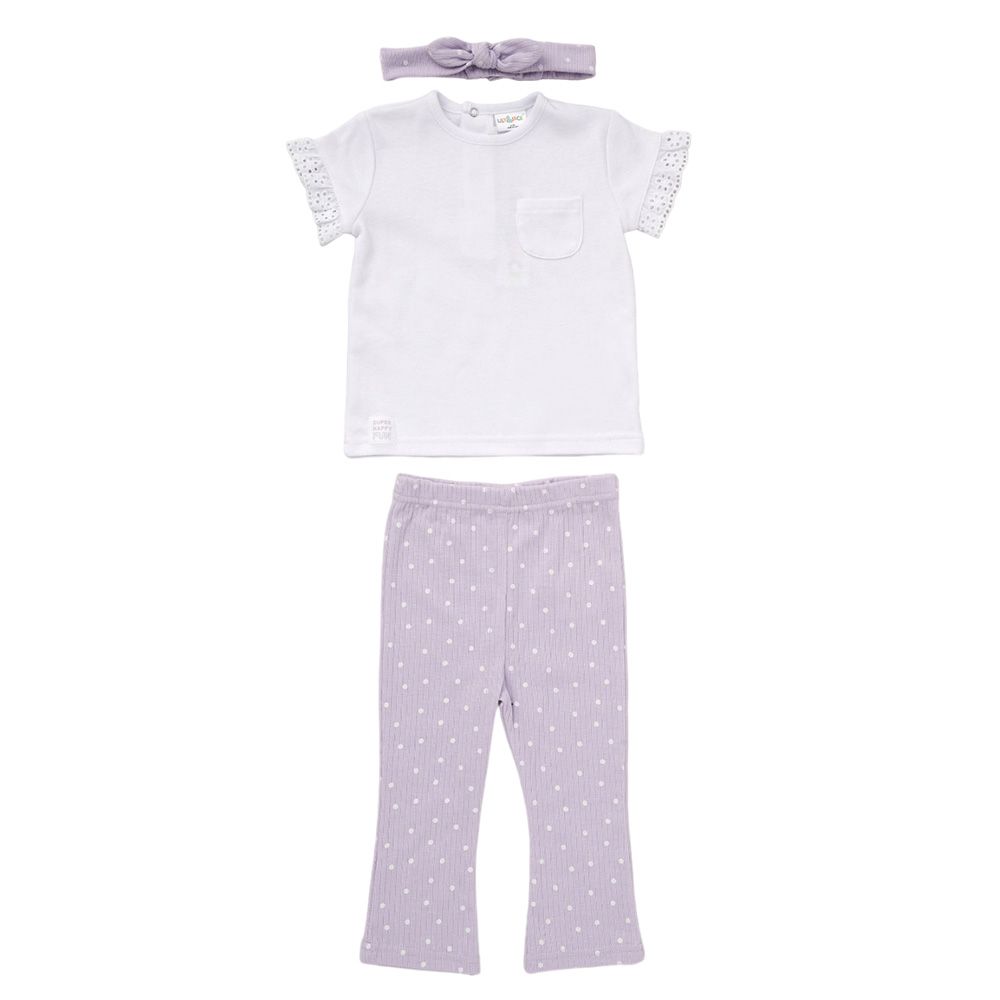 Lily & Jack - 3pc-Set - Top, Leggings And Headband - Purple/White