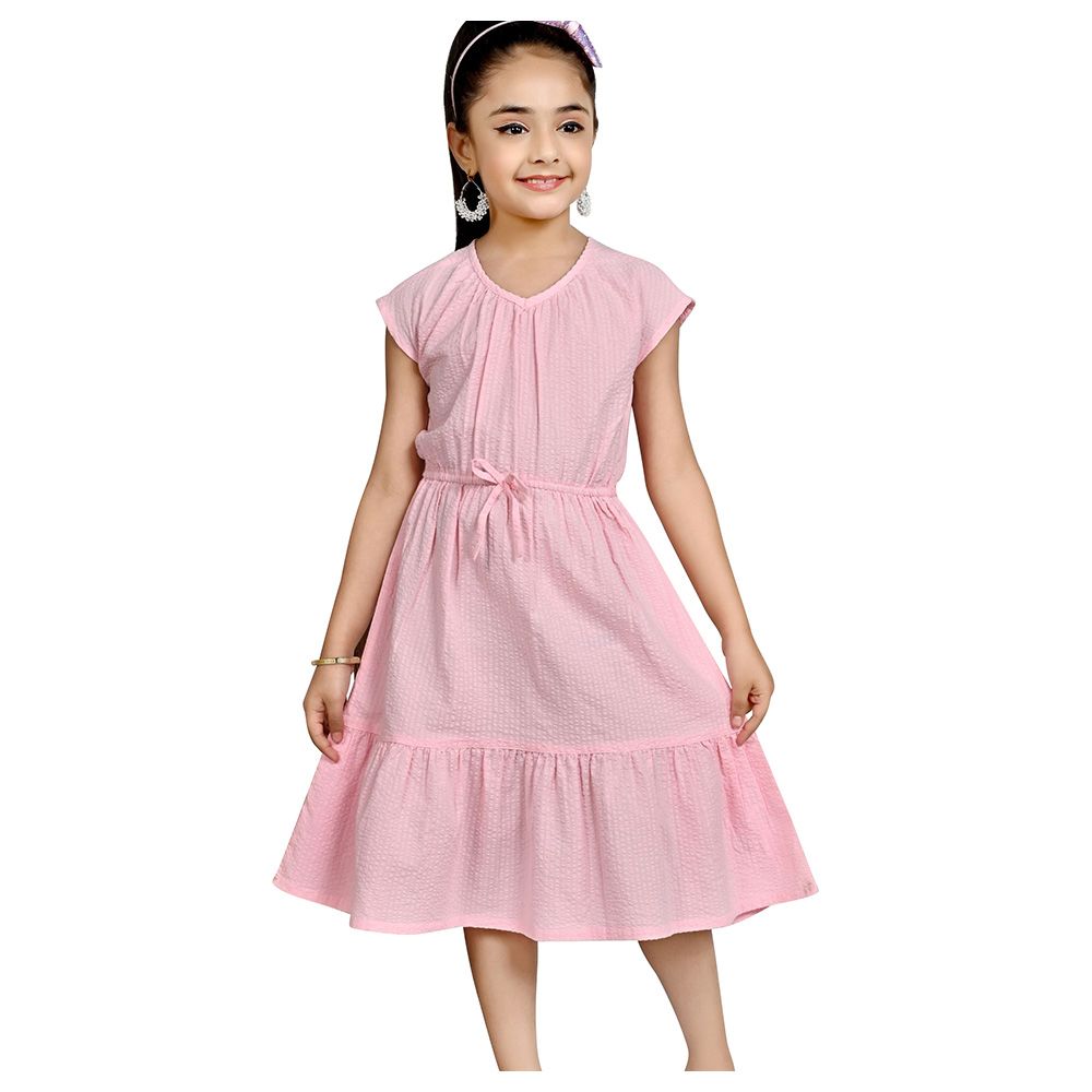 Flower Girl - Girl's V Neckline Plain Dress - Pink