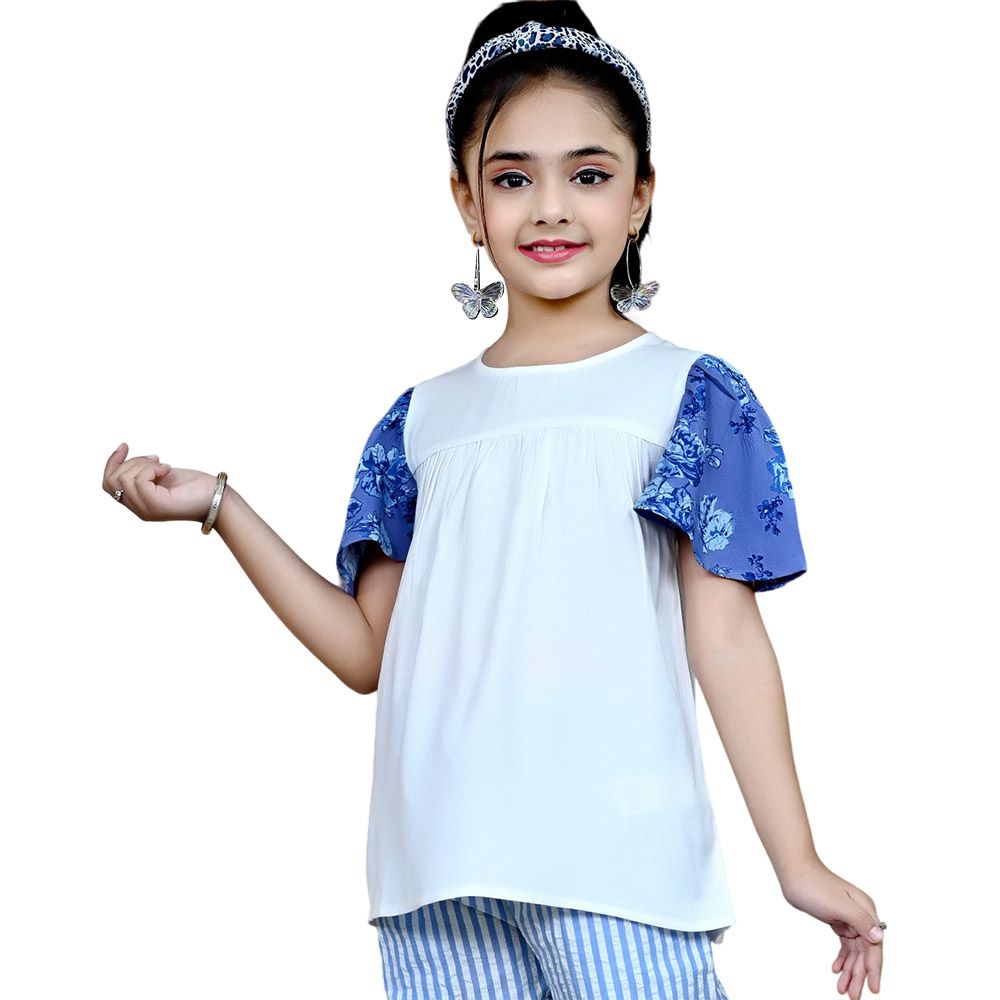 Nexgen Girls - Girl's Flare Sleeve Plain Top - White/Blue