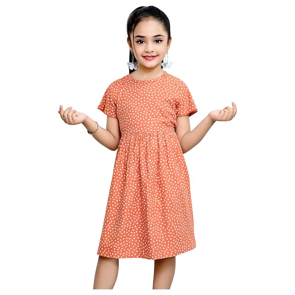 Flower Girl - Girl's Printed Dress - Brown