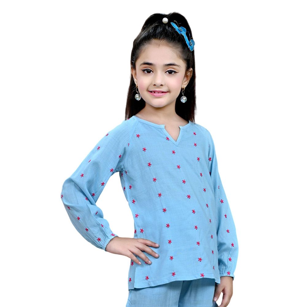 Nexgen Girls - Girl's Round Neck Plain Top - Blue