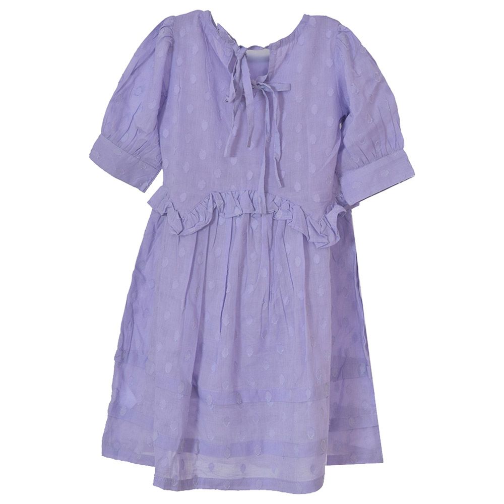 Flower Girl - Girl's Round Neck Plain Dobby Dress - Lilac