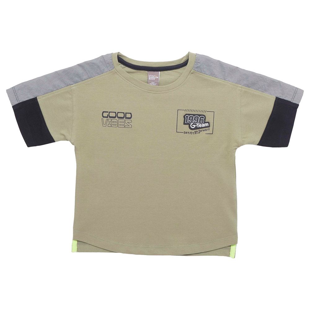 Little Kangaroos - Boy Half Sleeve Good Vibes T-Shirt - Olive Green