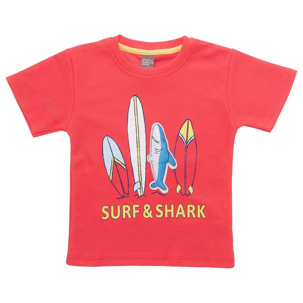 Little Kangaroos - Boy Surf & Shark T-Shirt - Red