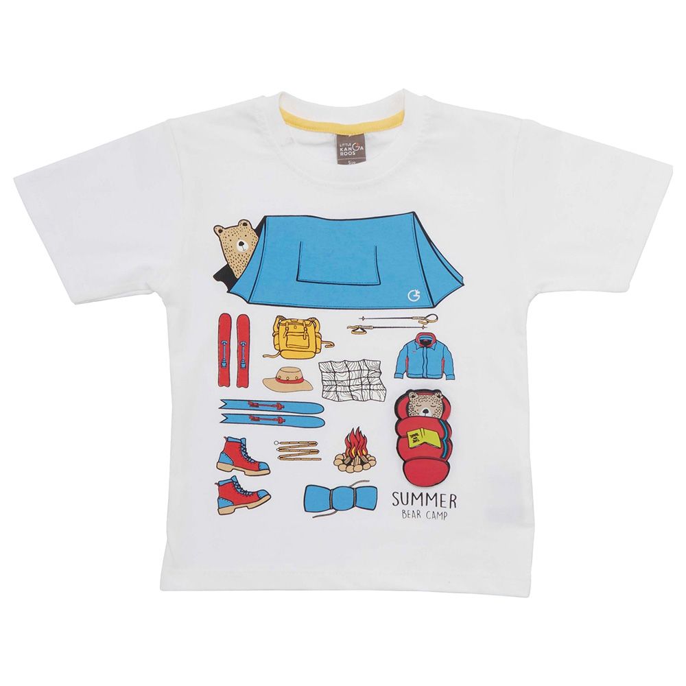 Little Kangaroos - Boy Half Sleeve Summer Bear Camp T-Shirt - White