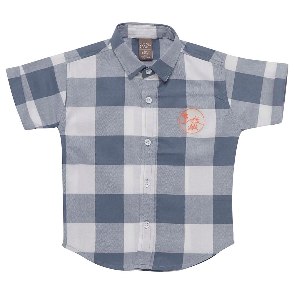 Little Kangaroos - Boy Collar Neck Checks Shirt - Denim Blue/White