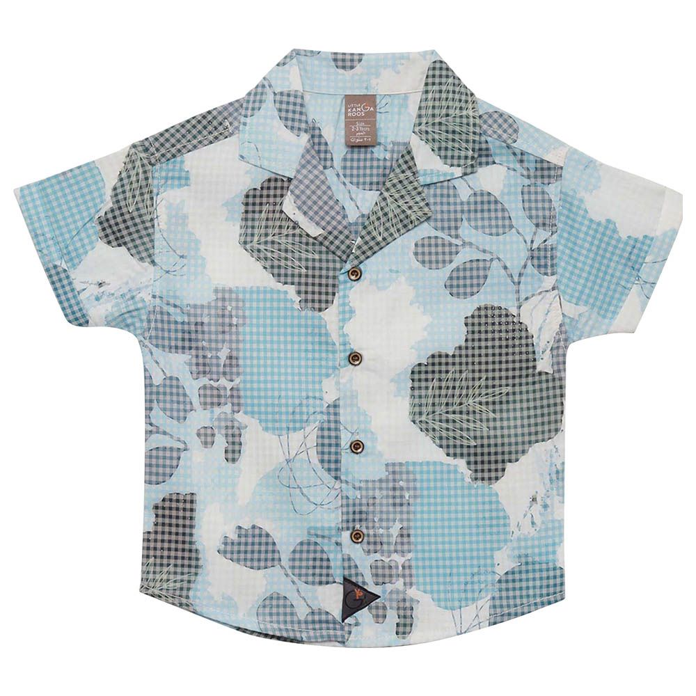 Little Kangaroos - Boy Cuba Collar Short Sleeve Printed Shirt - Blue