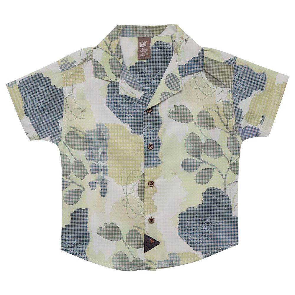 Little Kangaroos - Boy Cuba Collar Short Sleeve Printed Shirt - Yellow