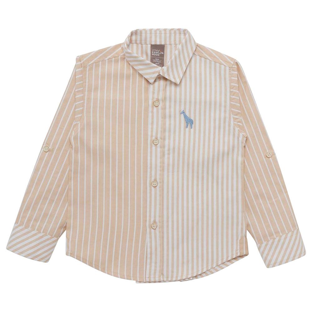 Little Kangaroos - Boy Collar Neckline Half Printed Shirt - Fawn