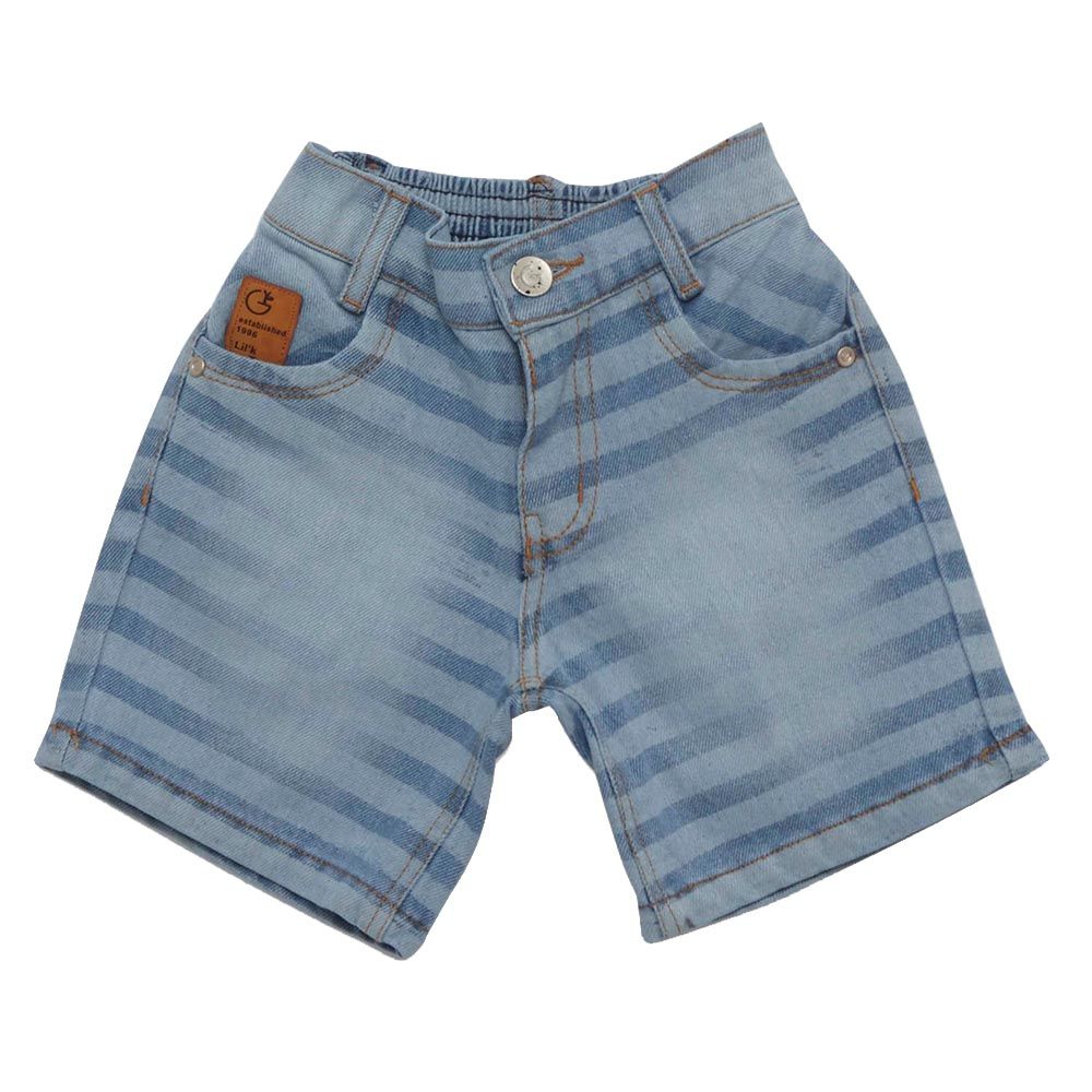 Little Kangaroos - Boy Semi Elastic Striped Denim Shorts - Dark Blue