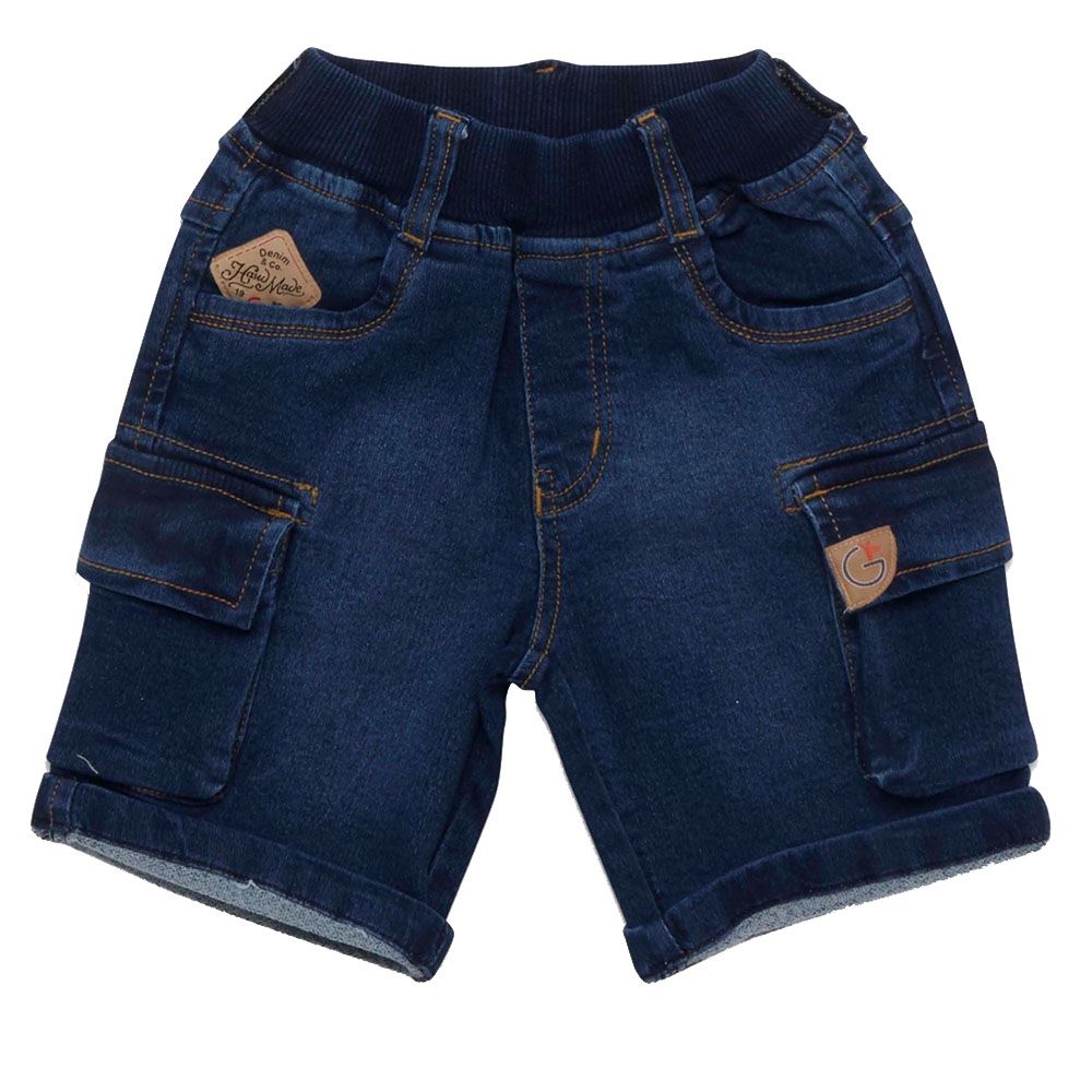 Little Kangaroos - Boy Full Elastic Denim Shorts - Dark Blue