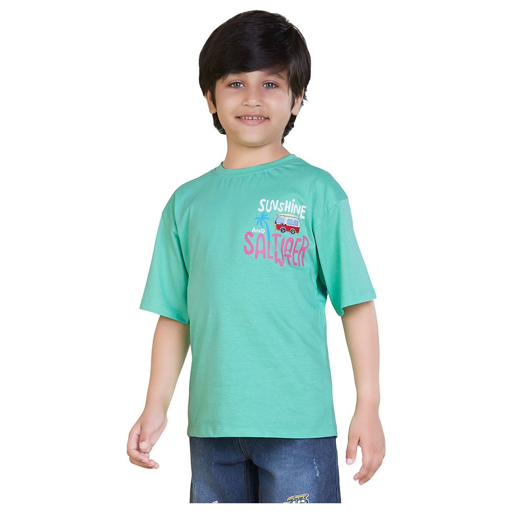 Little Kangaroos - Boy Printed Round Neck T-Shirt - Mint Green