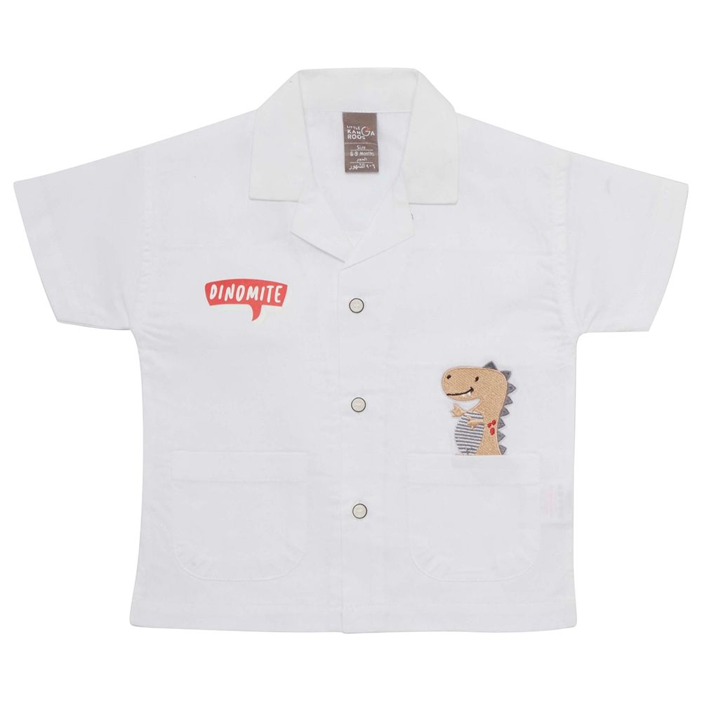 Little Kangaroos - Baby Boy Half Sleeve Dino Print Shirt - White