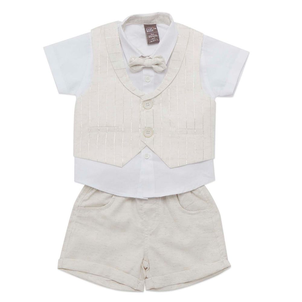 Little Kangaroos - 3pc-Set - Baby Boy Shirt, Waistcoat & Shorts - Natural/White