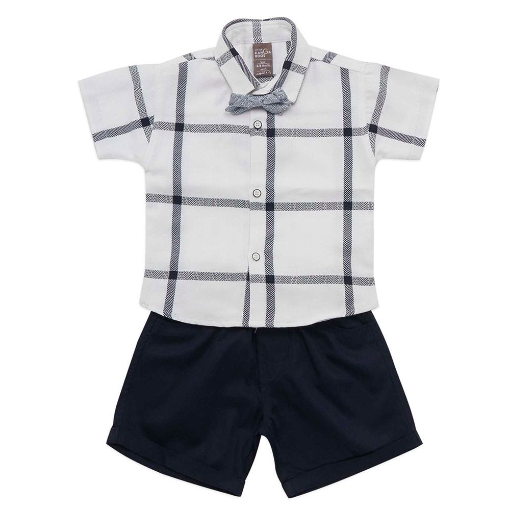 Little Kangaroos - 3pc-Set - Baby Boy Formal Shirt, Bow & Shorts- White/Black