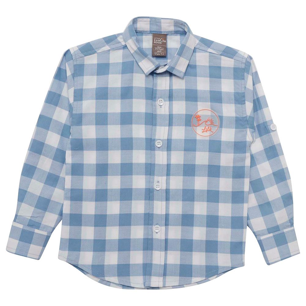 Little Kangaroos - Boy Roll-Up Sleeve Checks Shirt - Blue/White