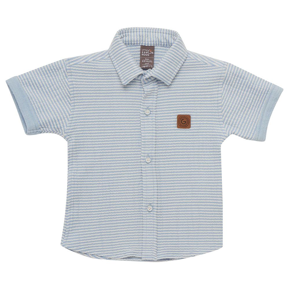 Little Kangaroos - Baby Boy Half Sleeve Striped Shirt - Sky Blue/White