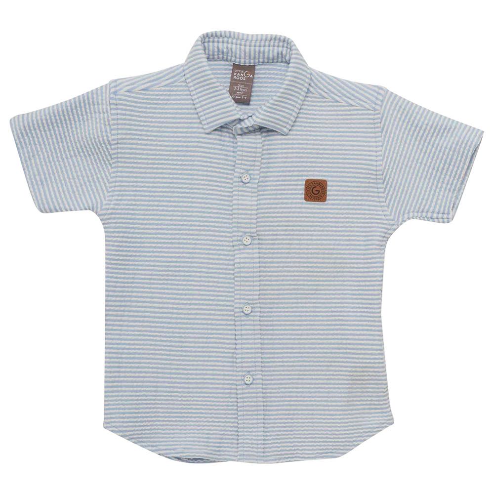 Little Kangaroos - Boy Knitted Striped Shirt - Sky Blue/White