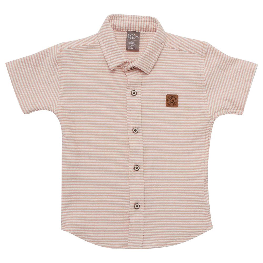 Little Kangaroos - Boy Knitted Striped Shirt - Peach/White