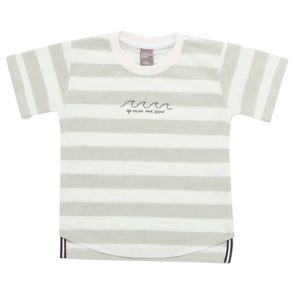 Little Kangaroos - Boy Round Neck Half Sleeve Striped T-Shirt - Pista