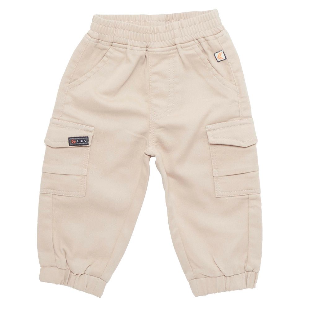 Little Kangaroos - Baby Boy Full Elastic Denim Joggers - Fawn