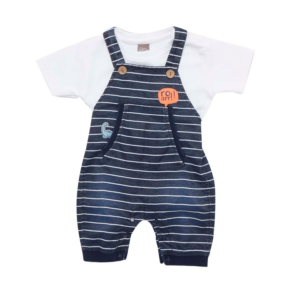 Little Kangaroos - 2pc-Set - Baby Boy T-Shirt & Dungaree - White/Dark Blue