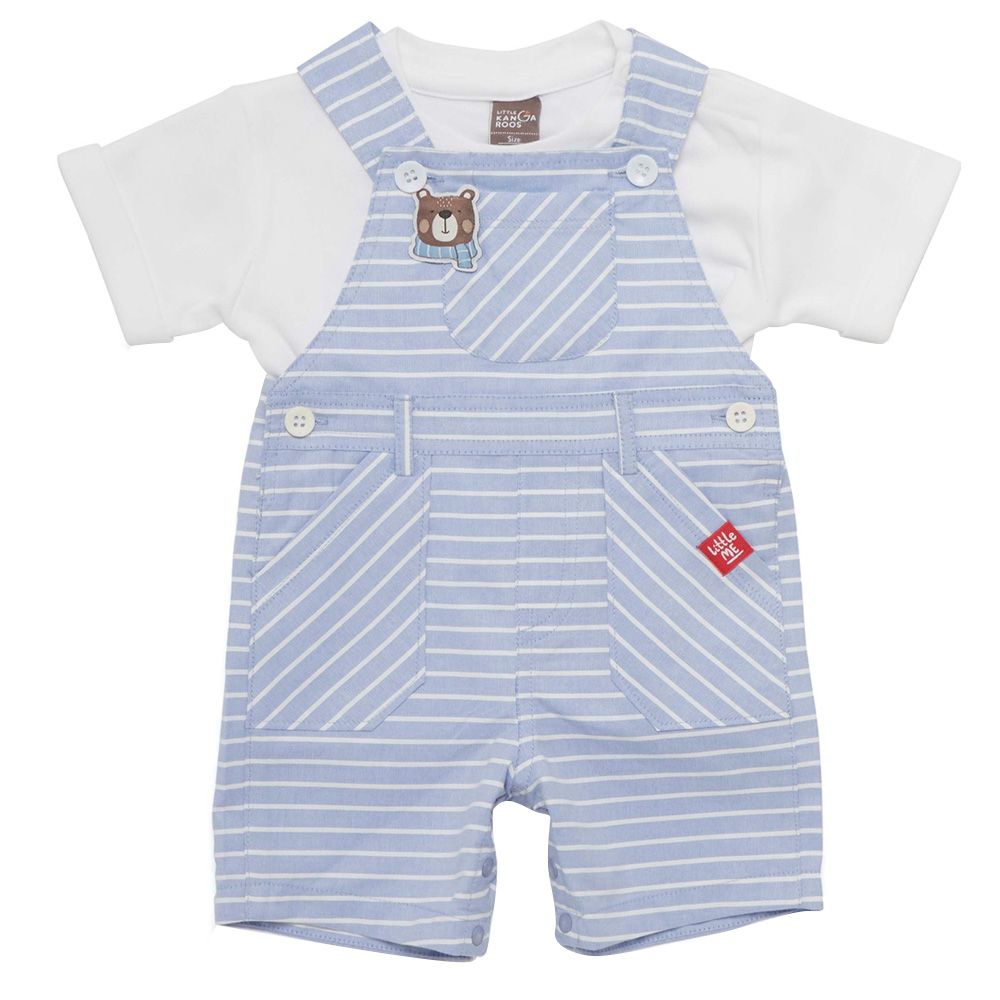 Little Kangaroos - 2pc-Set - Baby Boy T-Shirt & Dungaree - Blue/White