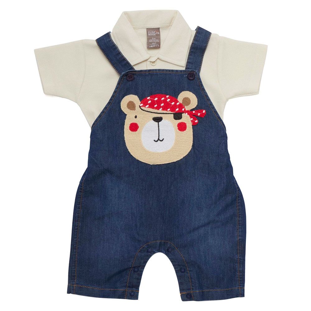 Little Kangaroos - 2pc-Set - Baby Boy T-Shirt & Dungaree - Dark Blue/Cream