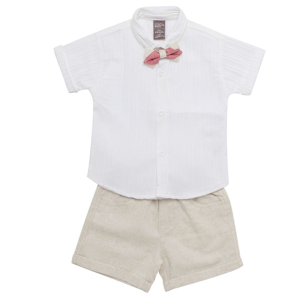 Little Kangaroos - 2pc-Set - Baby Boy Formal Shirt & Shorts - White