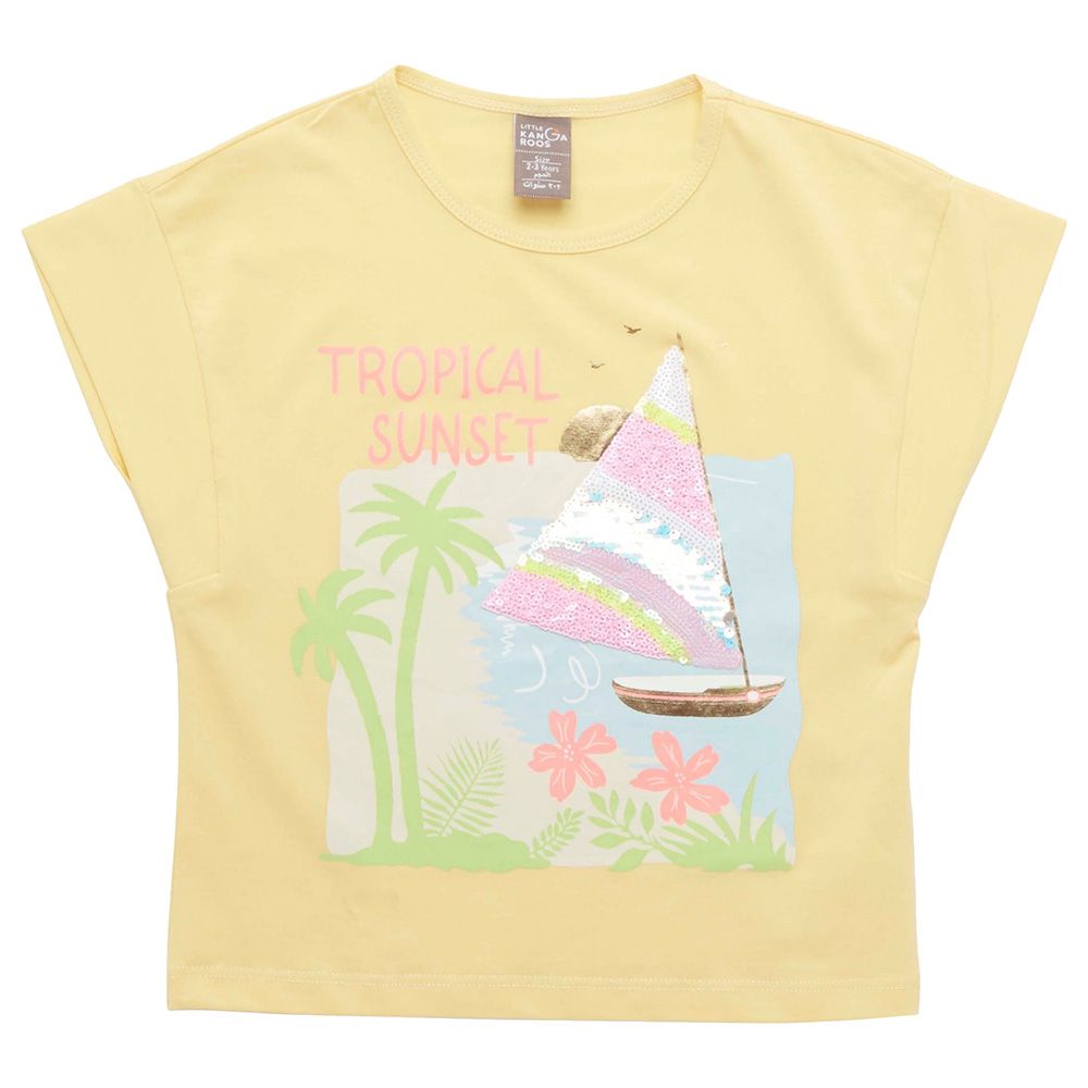 Little Kangaroos - Girl Half Sleeve Tropical Sunset T-Shirt - Yellow