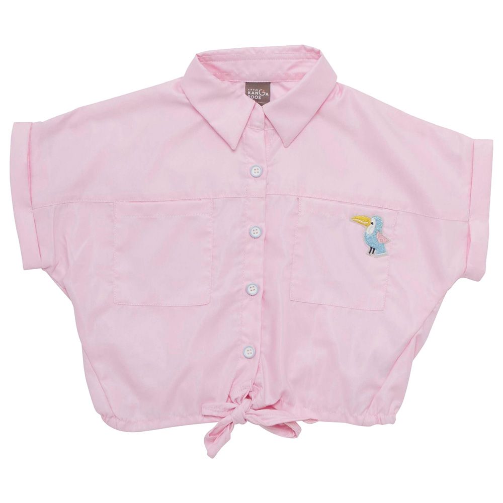 Little Kangaroos - Girl Collar Neck Fold Sleeve Blouse - Light Pink