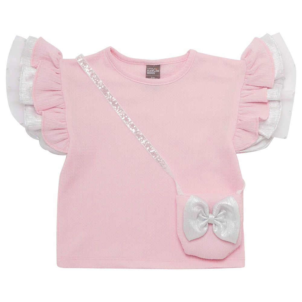 Little Kangaroos - 2pc-Set - Girl Flare Sleeve Fashion Top w/ Bag - Pink