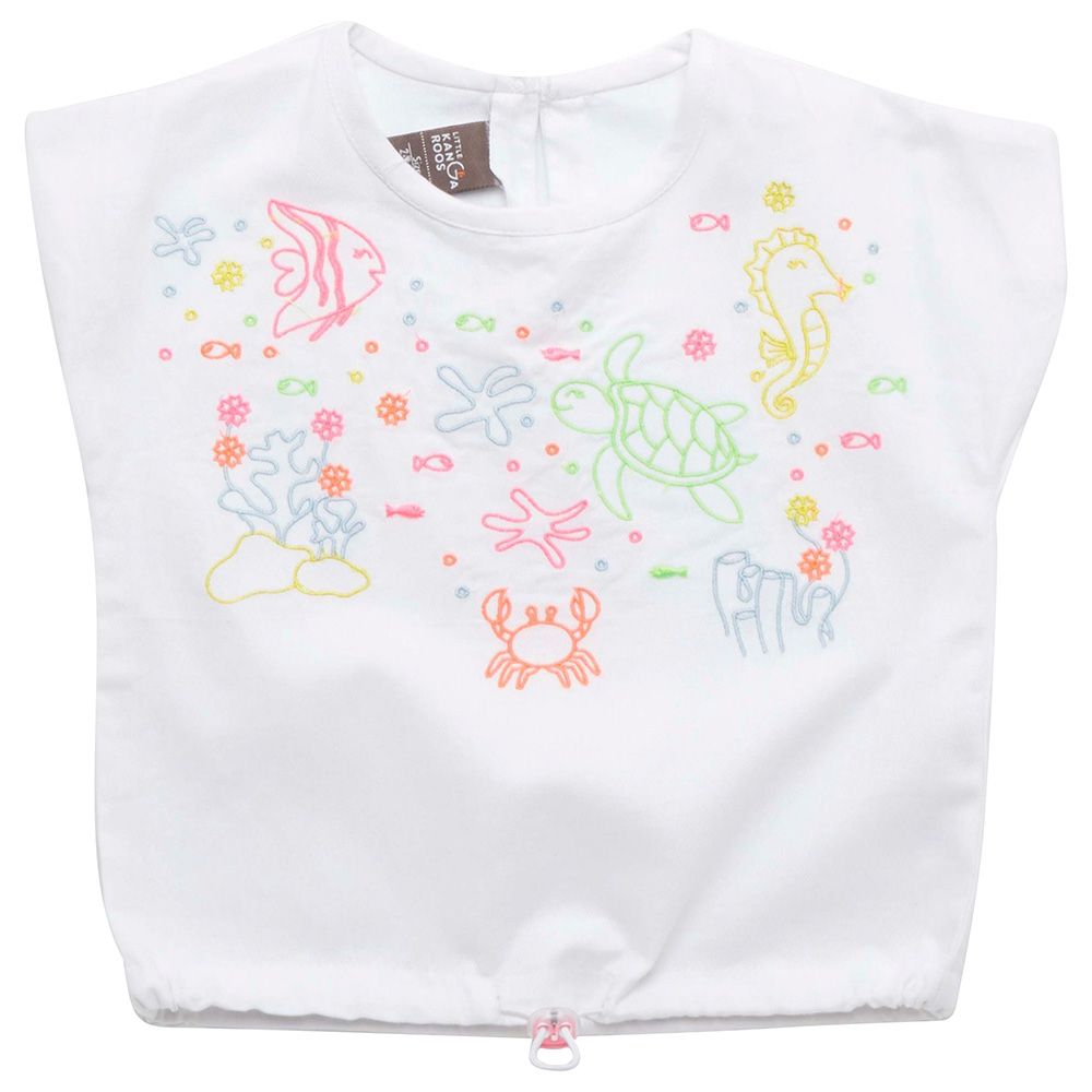 Little Kangaroos - Girl Round Neck Flare Sleeve T-Shirt - White