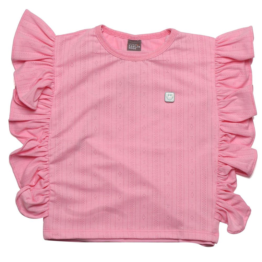 Little Kangaroos - Girl Frill Sleeve Knitted Top - Pink