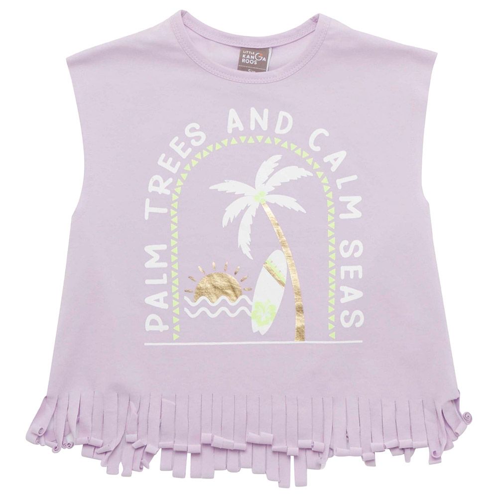 Little Kangaroos - Girl Palm Trees Sleeveless T-Shirt - Purple