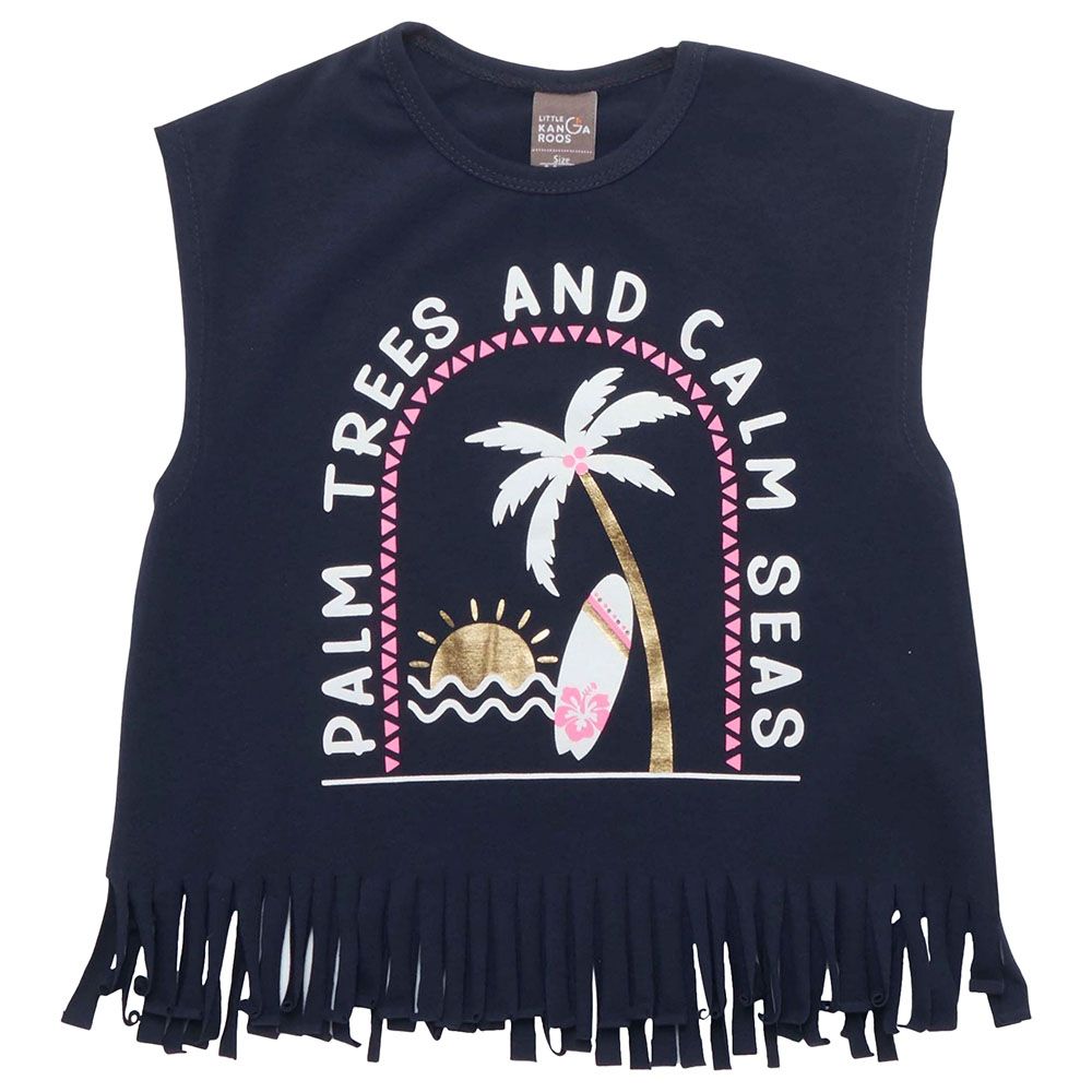 Little Kangaroos - Girl Palm Trees Sleeveless T-Shirt - Navy