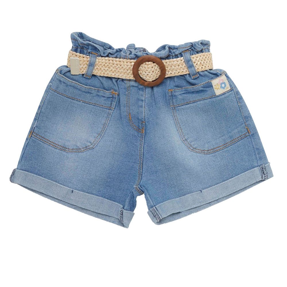 Little Kangaroos - 2pc-Set - Girl Elasticated Denim Shorts w/ Belt - Light Blue