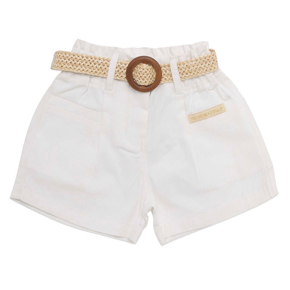 Little Kangaroos - 2pc-Set - Girl Woven Shorts w/ Fancy Belt - Off White