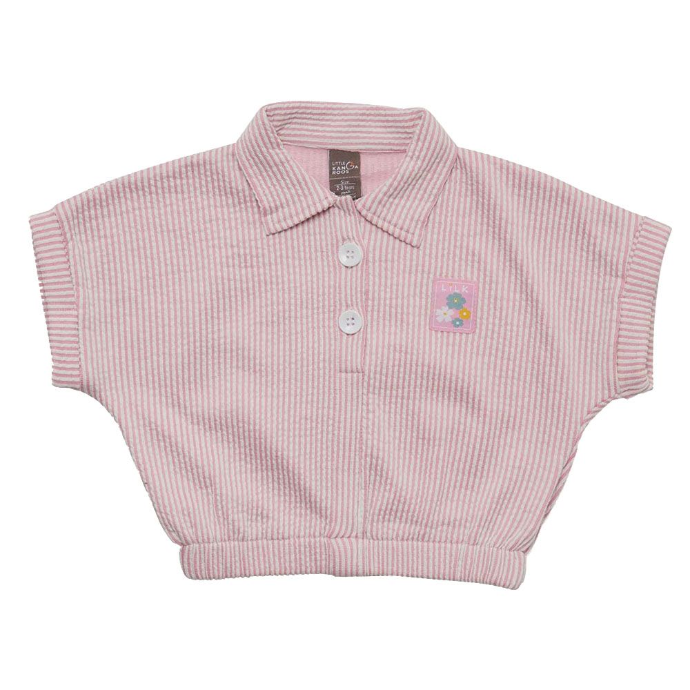 Little Kangaroos - Girl Collar Neck Mega Sleeve Crop Top - Pink