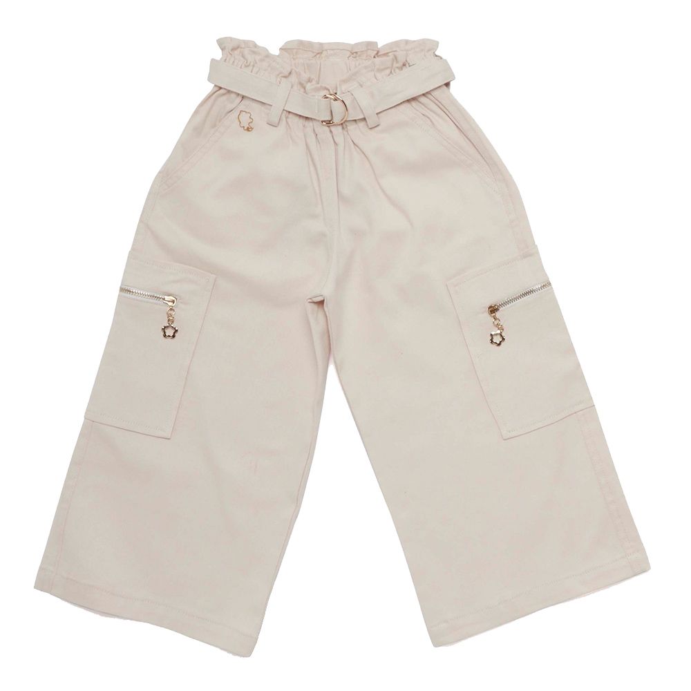 Little Kangaroos - 2pc-Set - Girl Elasticated Twill Pants w/ Belt - Off White