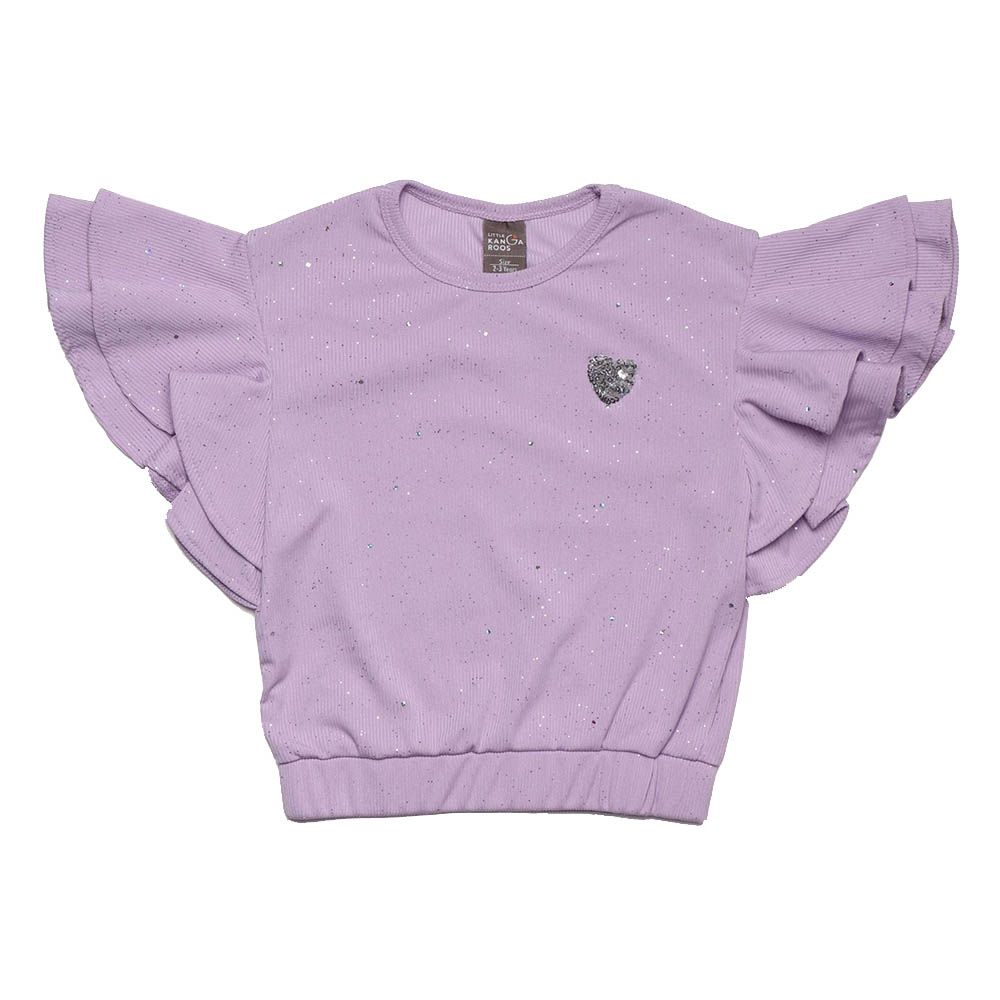 Little Kangaroos - Girl Frill Sleeve Knitted Top - Purple