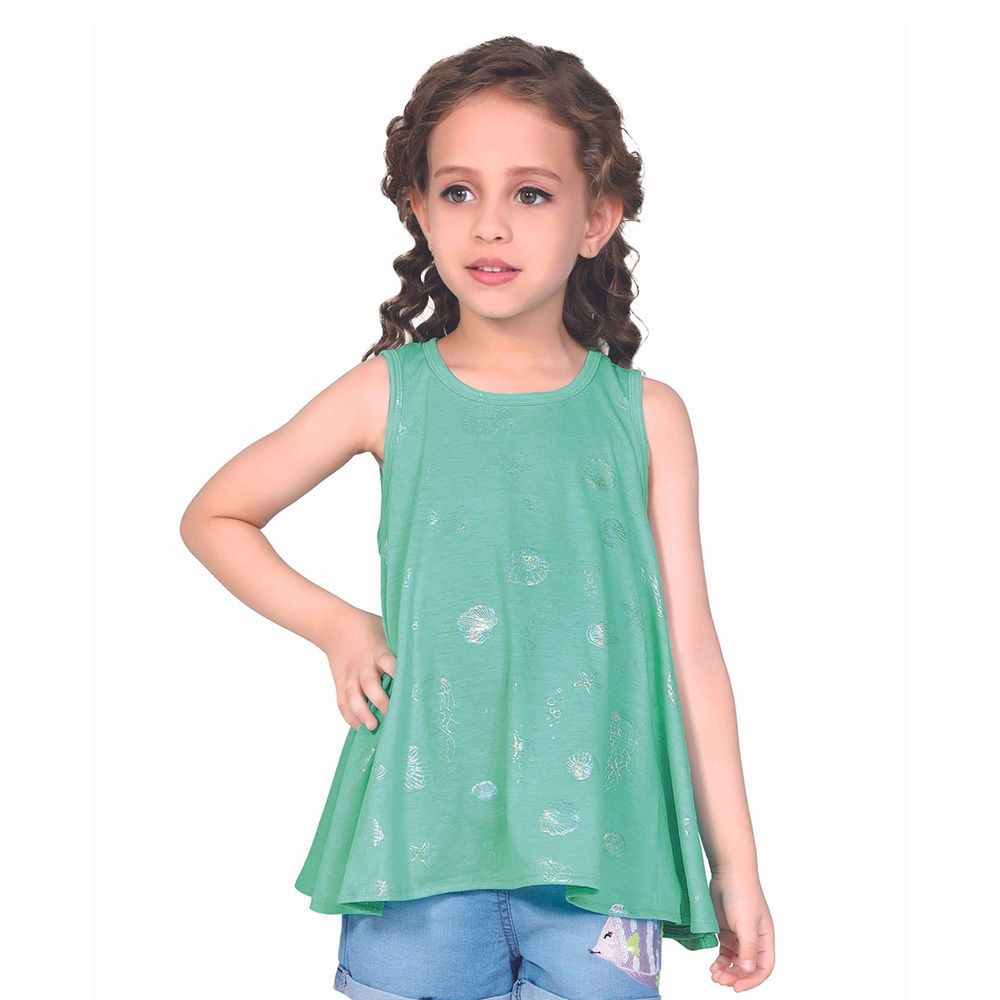 Little Kangaroos - Girl Round Neck Sleeveless Flare Tank Top - Green